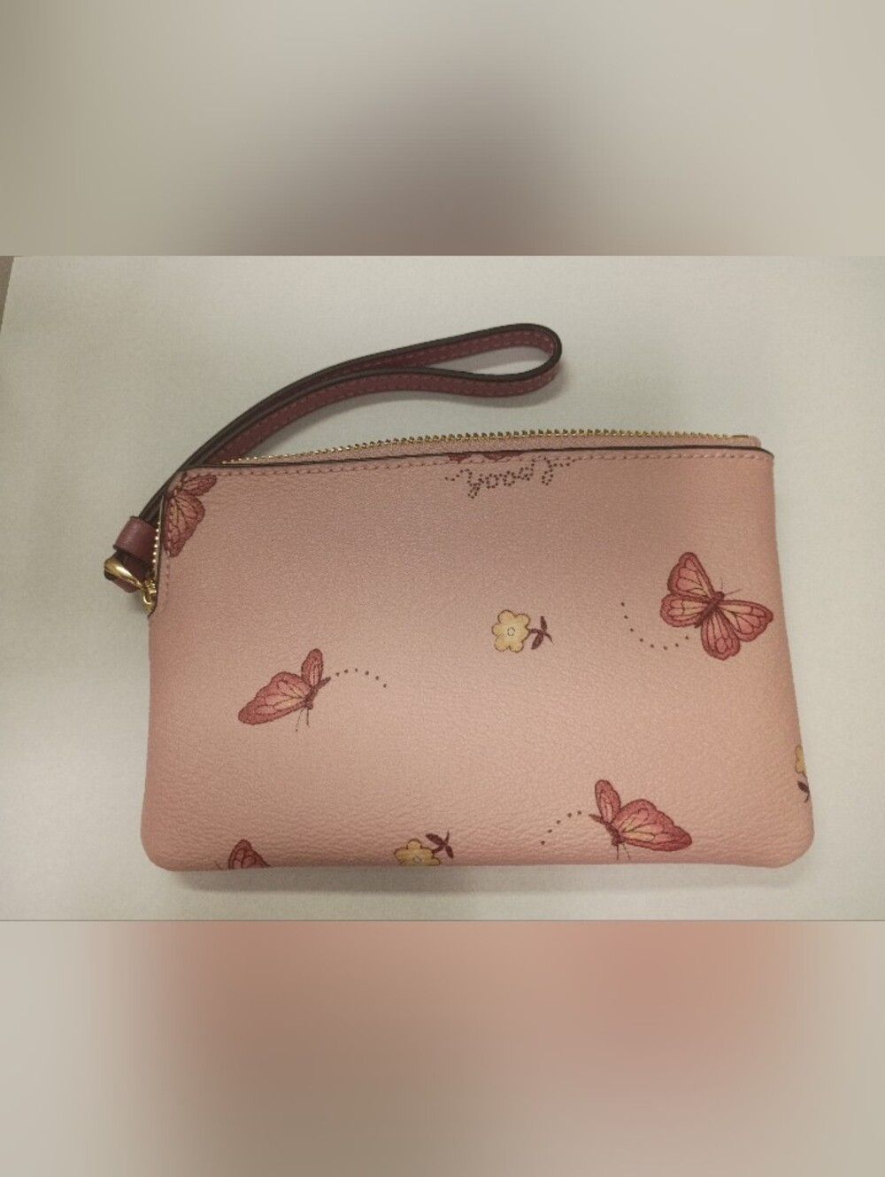 COACH Pink Butterfly Floral Leather Wristlet - Picture 3 of 5